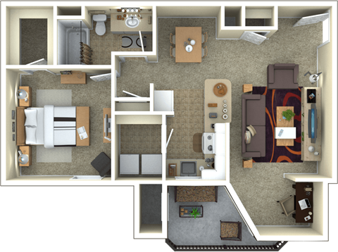 Floor plan for 1 bed, 1 bath, 790 sqft